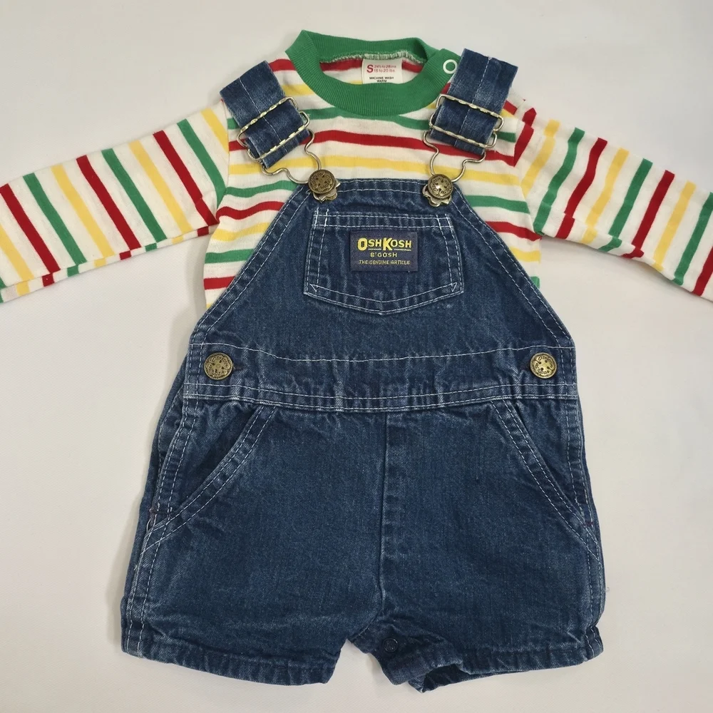 Vintage OshKosh B’Gosh Baby Overall Set USA Made 80s S Cotton
